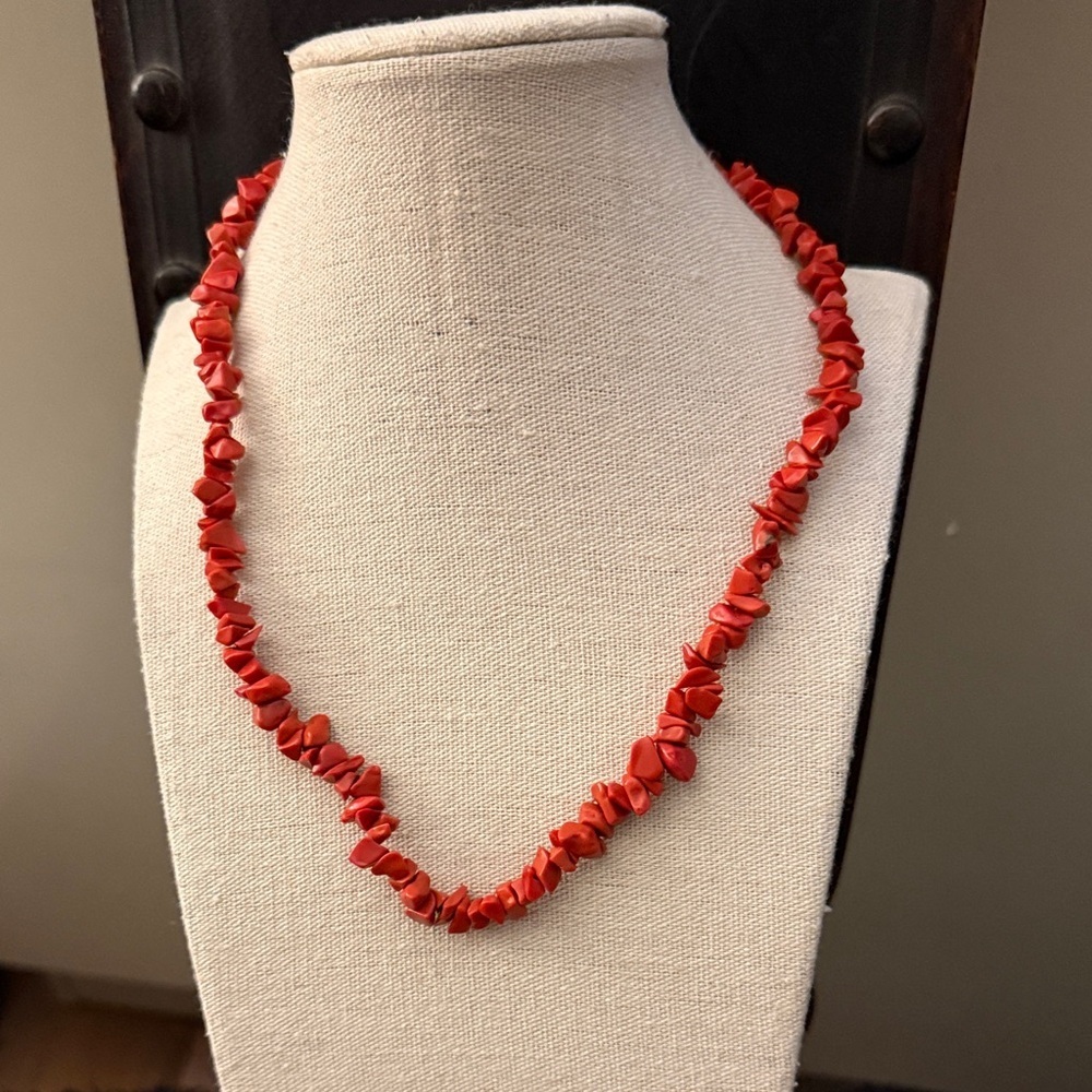 Necklace of Salmon Red Coral.  18 inches.